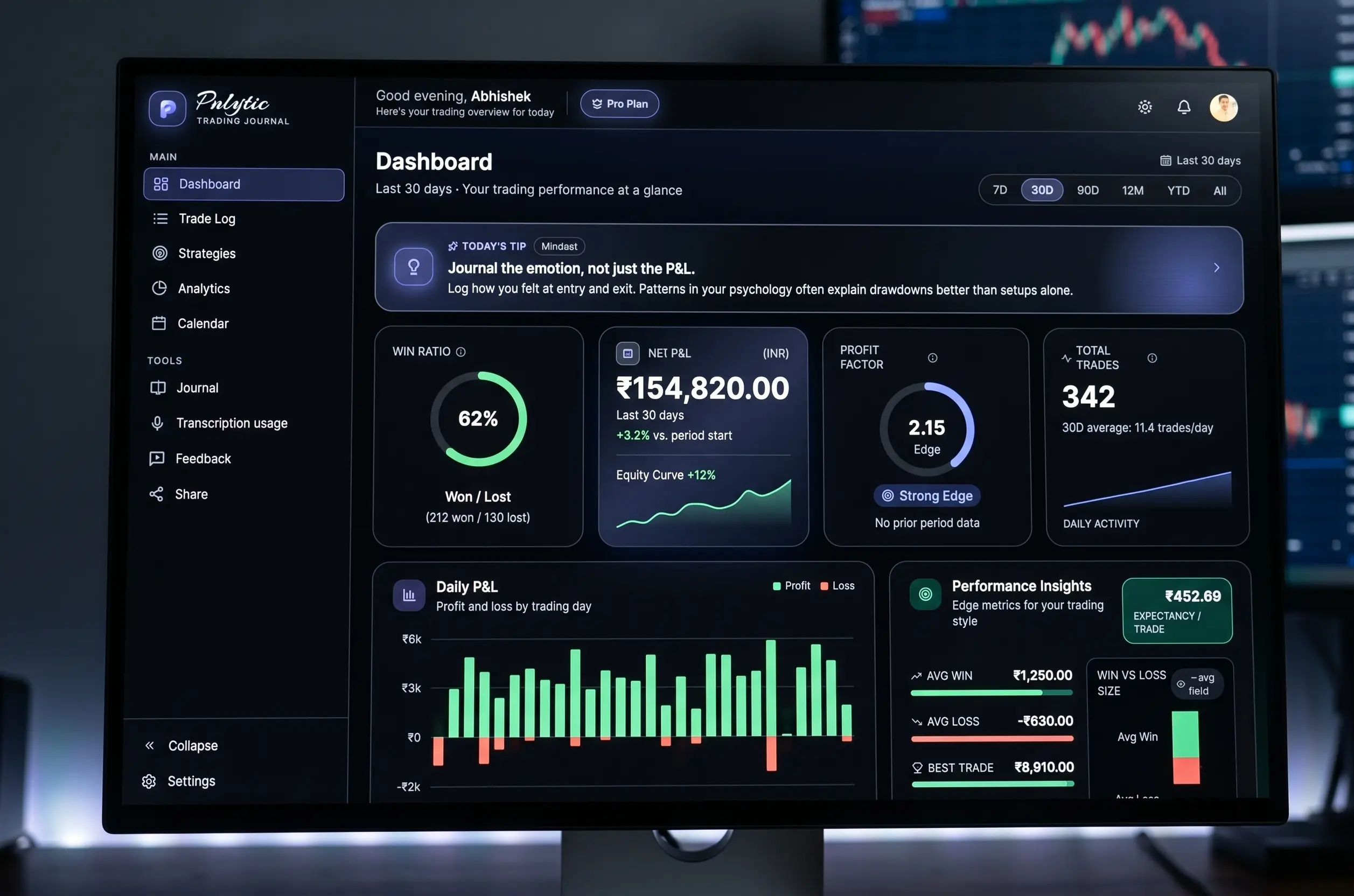 Online trading journal dashboard replacing a manual Excel trade log spreadsheet